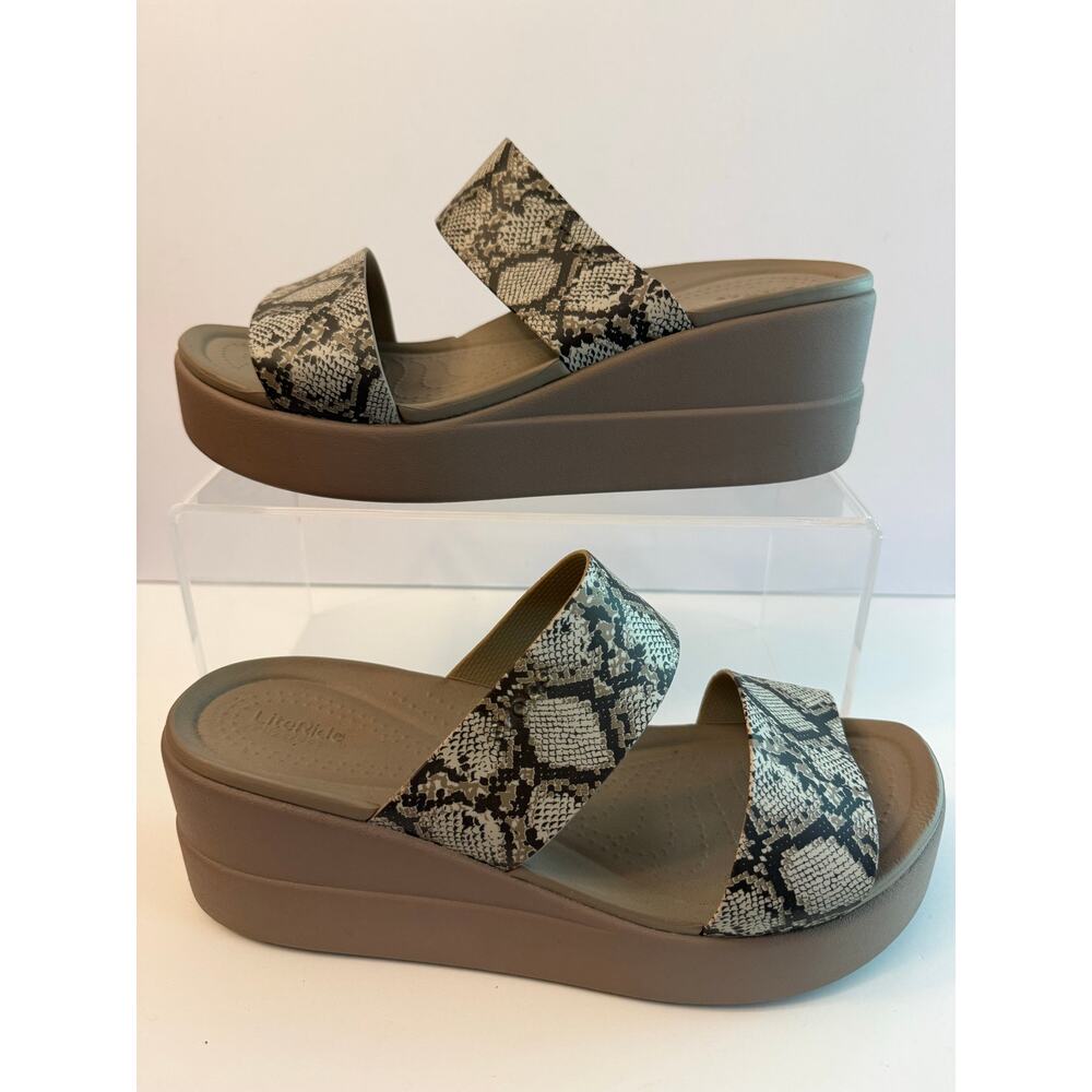 CROCS Brooklyn Mid Wedge Platform Sandals Women’s Size 10 Tan Snake Print 206219